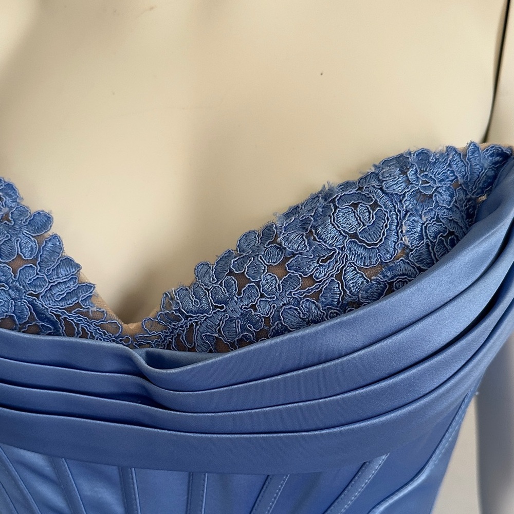 Sherri Hill Blue Ruffled Strapless Evening Gown Prom Dress worn once - Picture 5 of 10